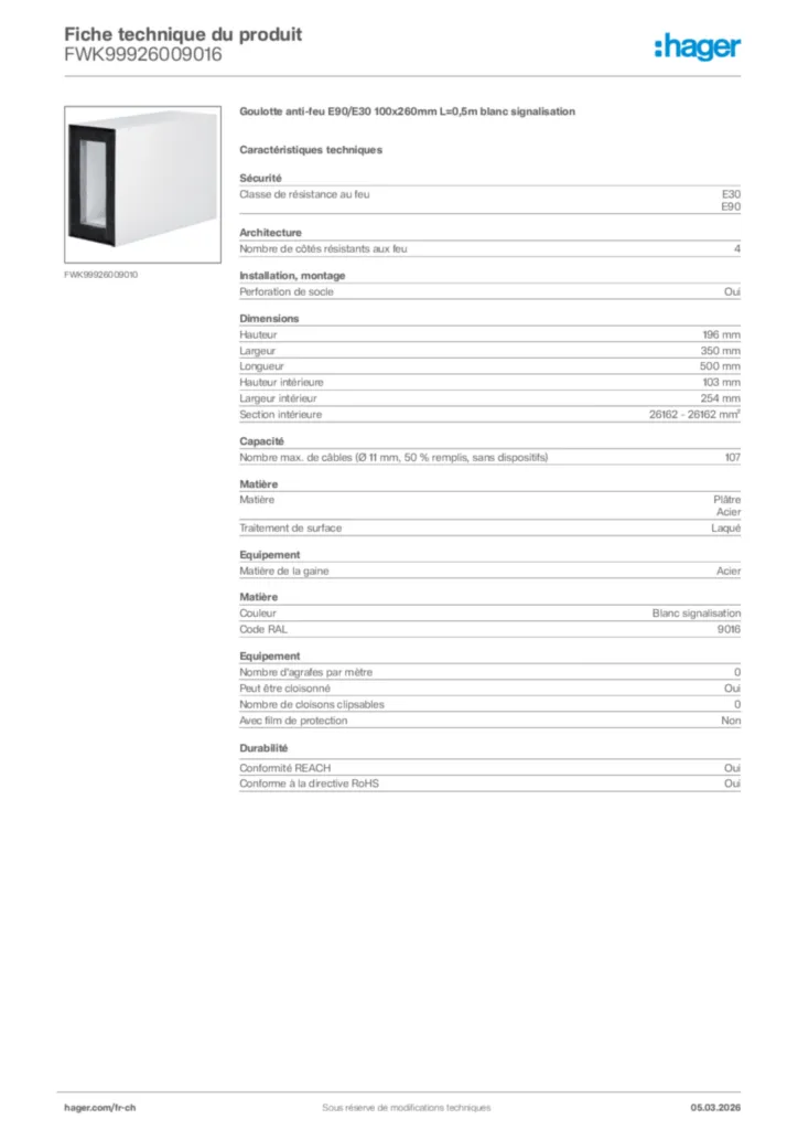 Image Hager Fiche technique du produit FWK99926009016 | Hager Suisse