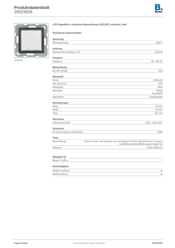 Bild Berker Produktdatenblatt 29521606 | Hager Deutschland