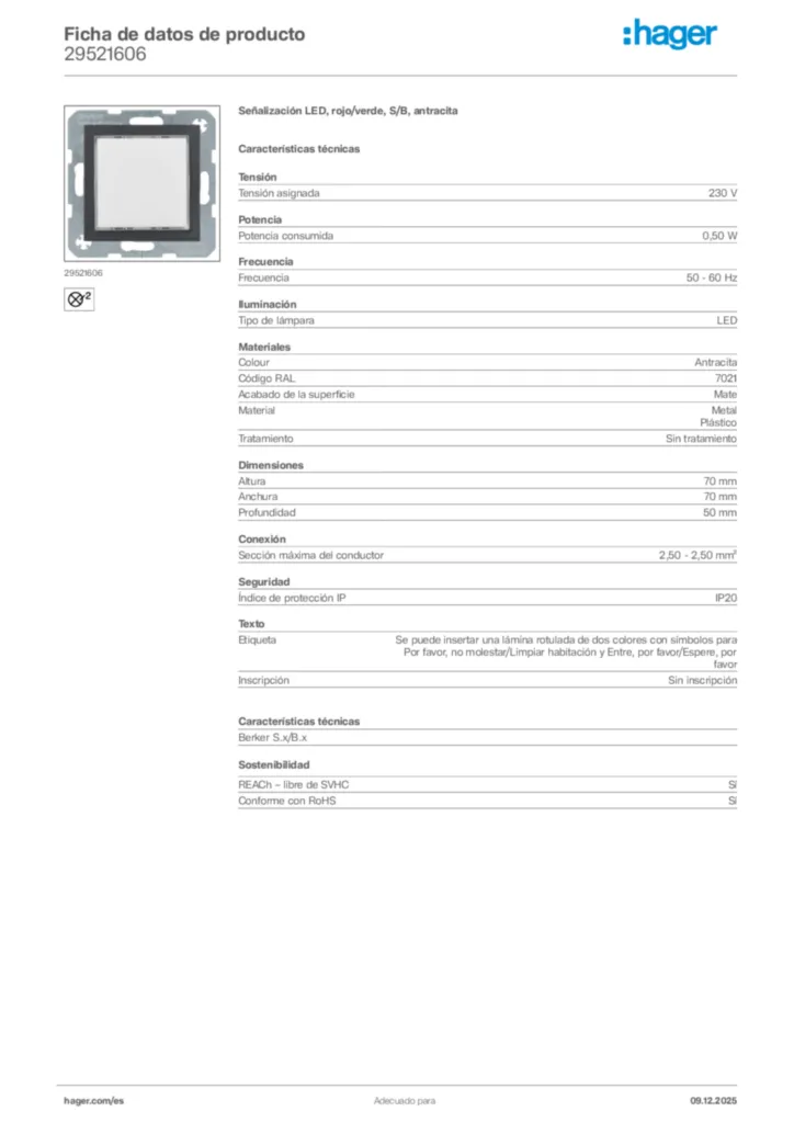 Imagen Hager Ficha de datos de producto 29521606 | Hager España