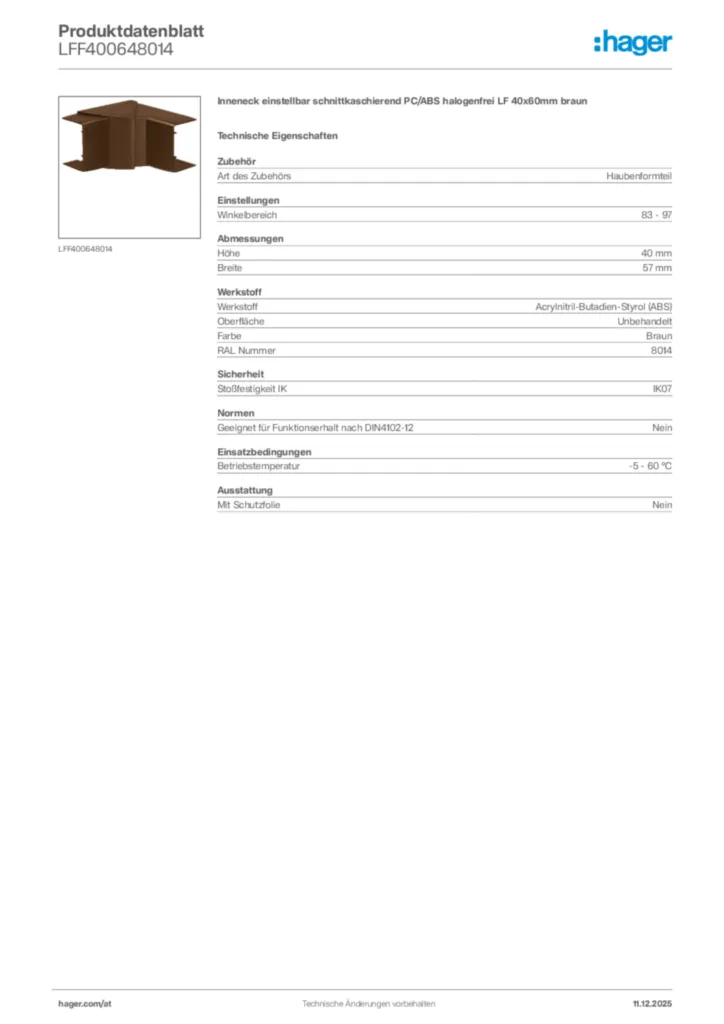 Bild Hager Produktdatenblatt LFF400648014 | Hager Deutschland