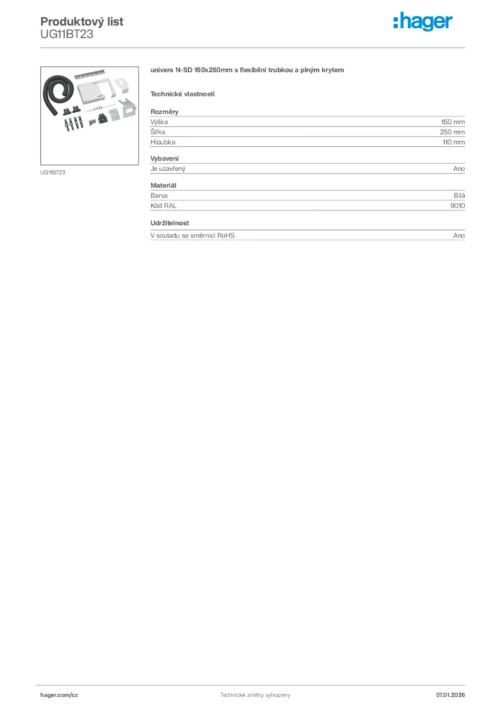 Obrázek Hager Product data sheet UG11BT23 | Hager