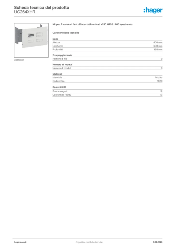 Immagine Hager Scheda tecnica del prodotto UC264XHR | Hager Italia