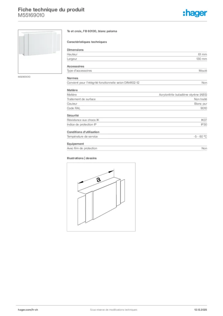 Image Hager Fiche technique du produit M55169010 | Hager Suisse