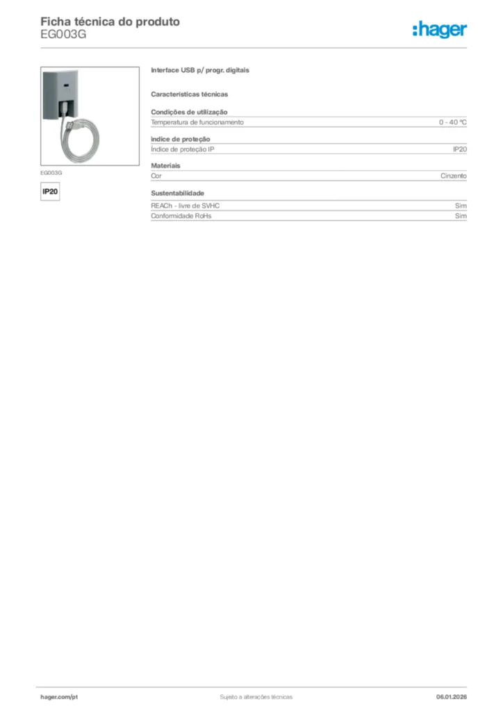Imagem Hager Ficha técnica do produto EG003G | Hager Portugal
