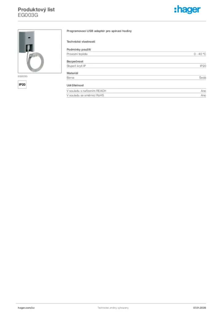 Obrázek Hager Product data sheet EG003G | Hager