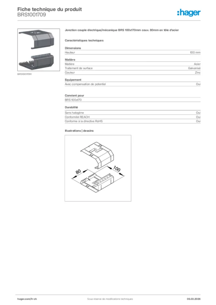Image Hager Fiche technique du produit BRS1001709 | Hager Suisse
