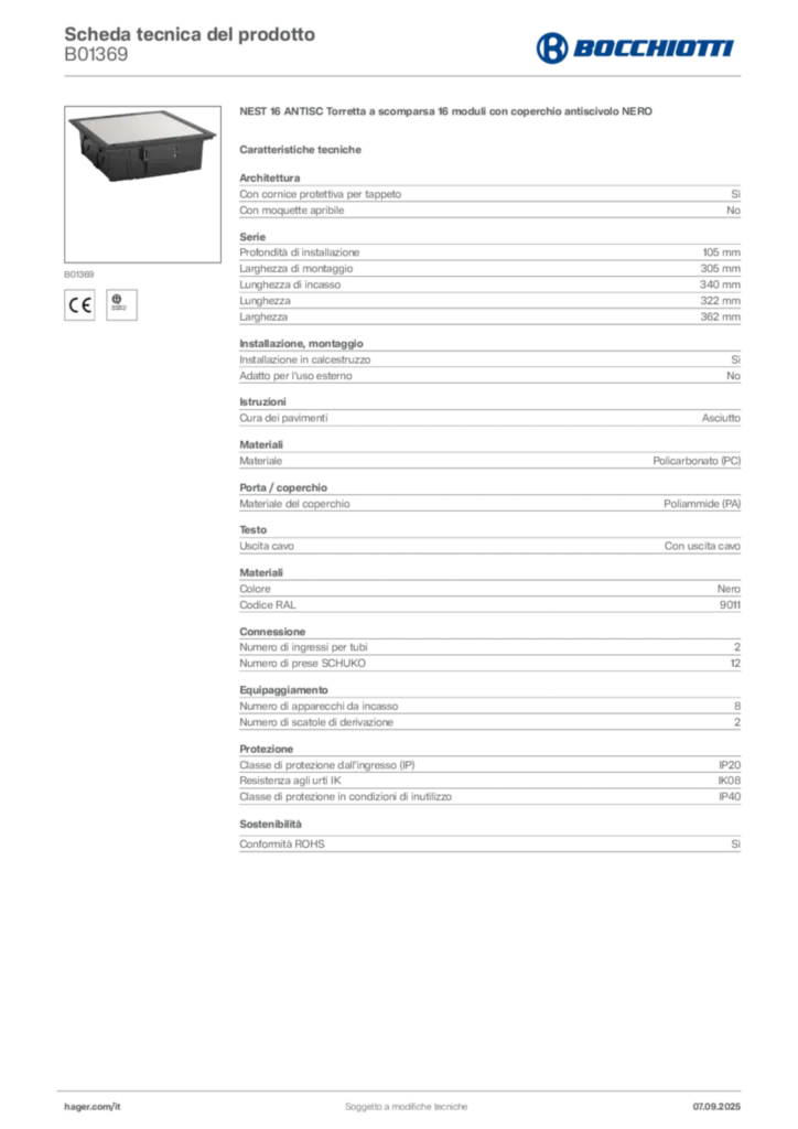 Immagine Bocchiotti Scheda tecnica del prodotto B01369 | Hager Italia