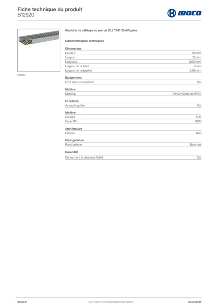 Image Iboco Fiche technique du produit B12520 | Hager France