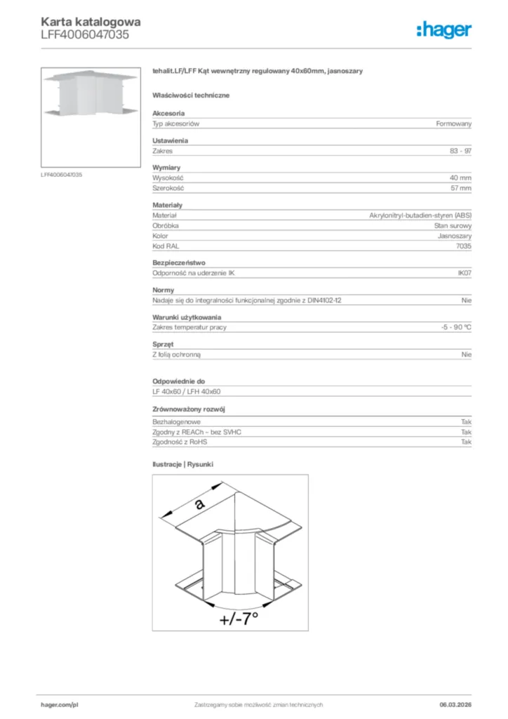 Zdjęcie Hager Karta katalogowa LFF4006047035 | Hager Polska