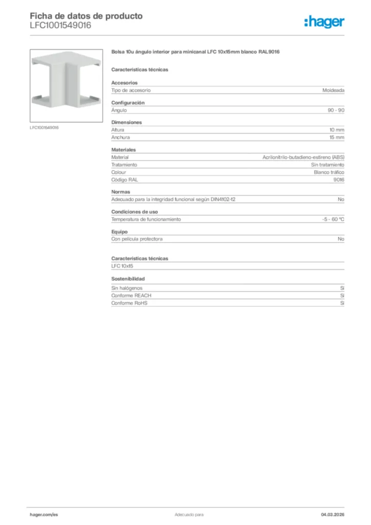 Imagen Hager Ficha de datos de producto LFC1001549016 | Hager España