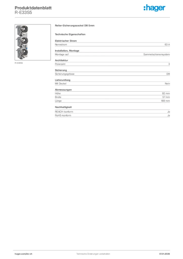 Bild Hager Produktdatenblatt R-E33S5 | Hager Schweiz