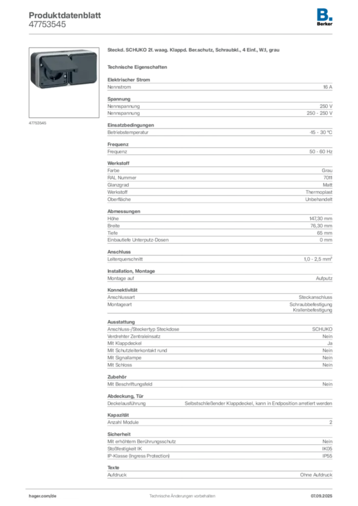 Bild Berker Produktdatenblatt 47753545 | Hager Deutschland
