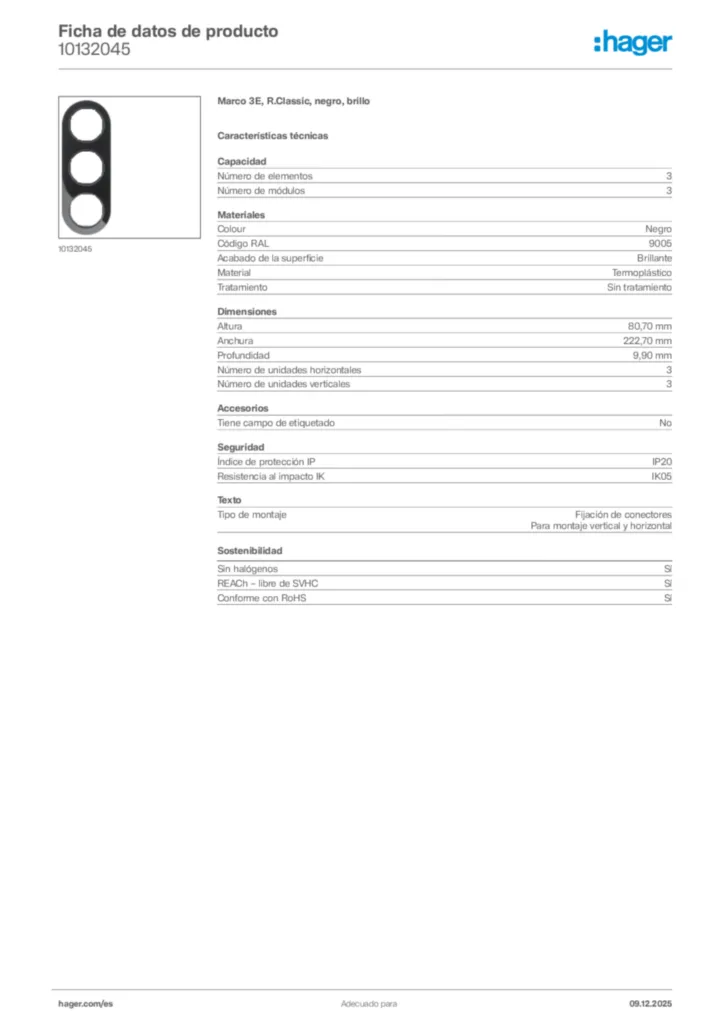 Imagen Hager Ficha de datos de producto 10132045 | Hager España