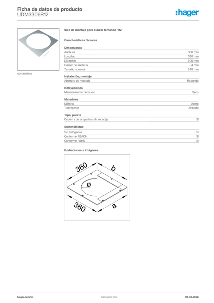Imagen Hager Ficha de datos de producto UDM3306R12 | Hager España