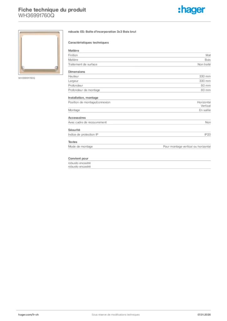 Image Hager Fiche technique du produit WH36991760Q | Hager Suisse
