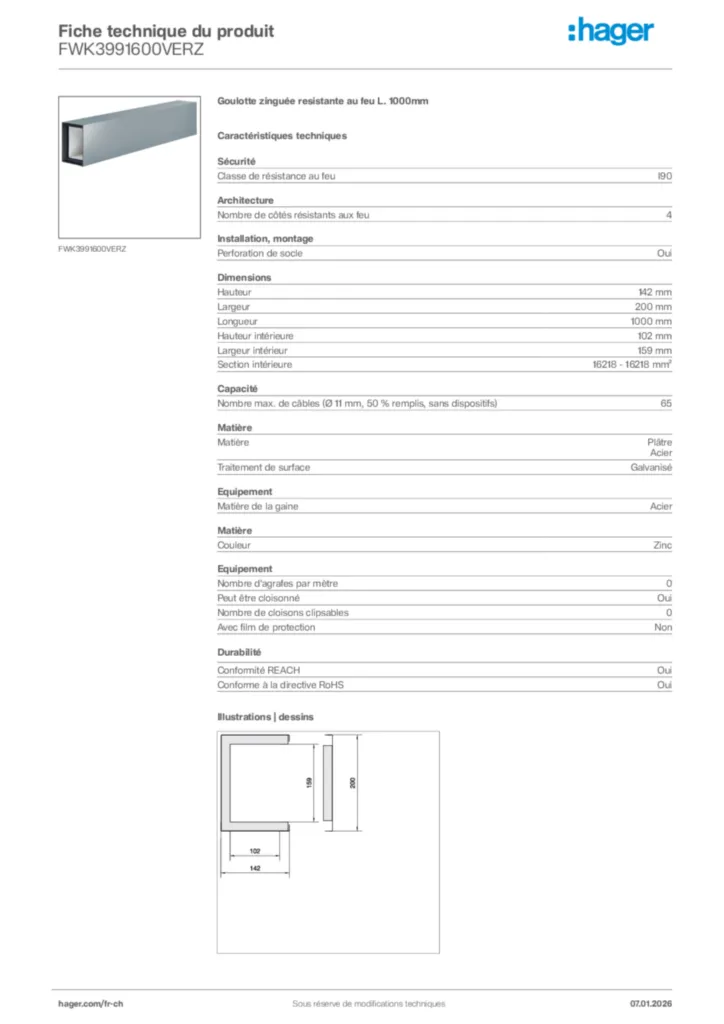 Image Hager Fiche technique du produit FWK3991600VERZ | Hager Suisse