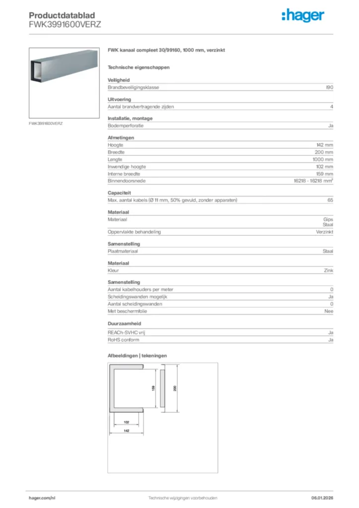 Afbeelding Hager Productdatablad FWK3991600VERZ | Hager Nederland