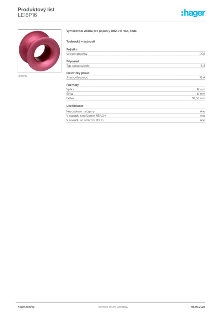 Obrázek Hager Produktový list LE18P16 | Hager