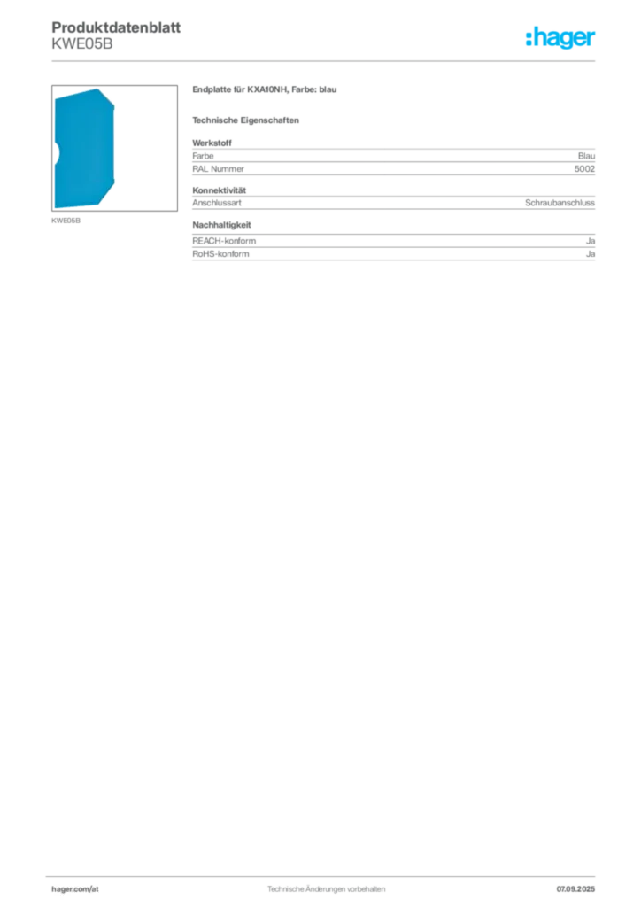 Bild Hager Produktdatenblatt KWE05B | Hager Deutschland