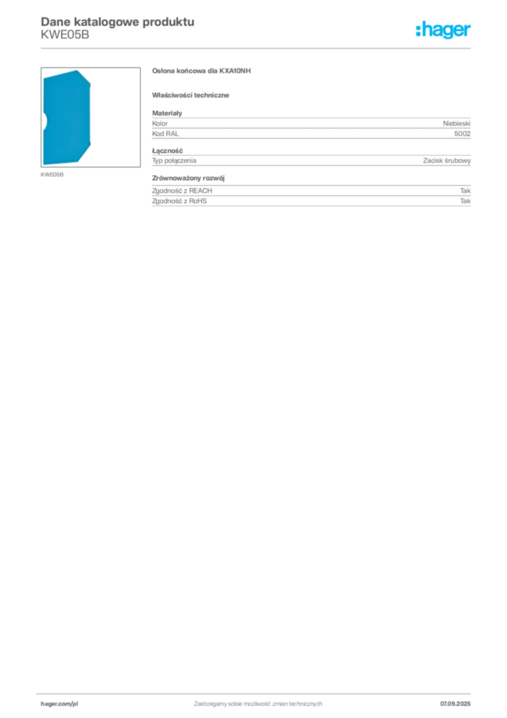 Zdjęcie Hager Dane katalogowe produktu KWE05B | Hager Polska