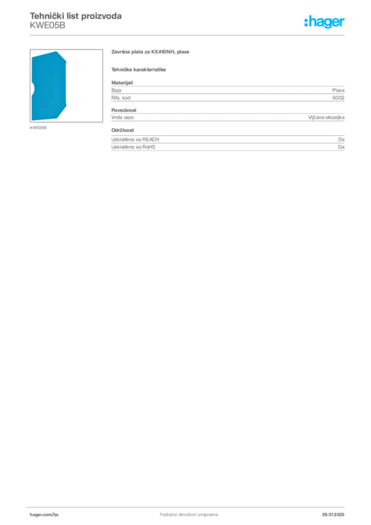 Slika Hager Product data sheet KWE05B  | Hager
