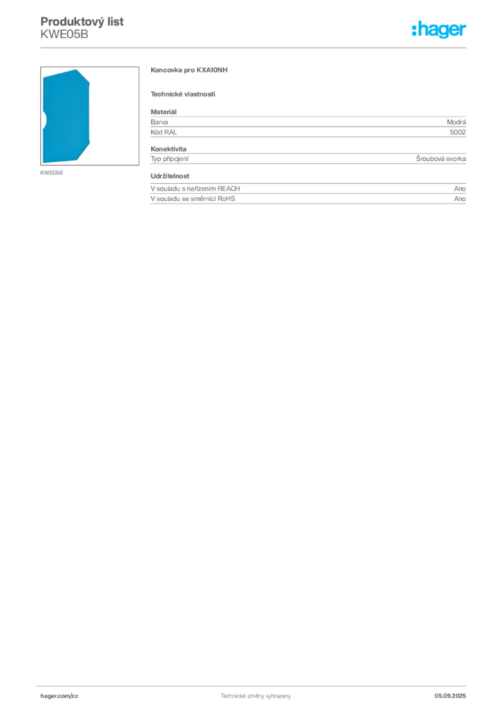 Obrázek Hager Produktový list KWE05B | Hager