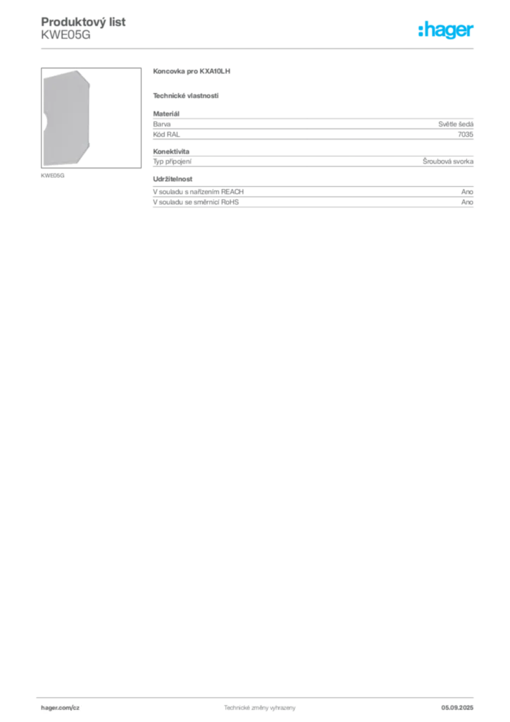 Obrázek Hager Produktový list KWE05G | Hager