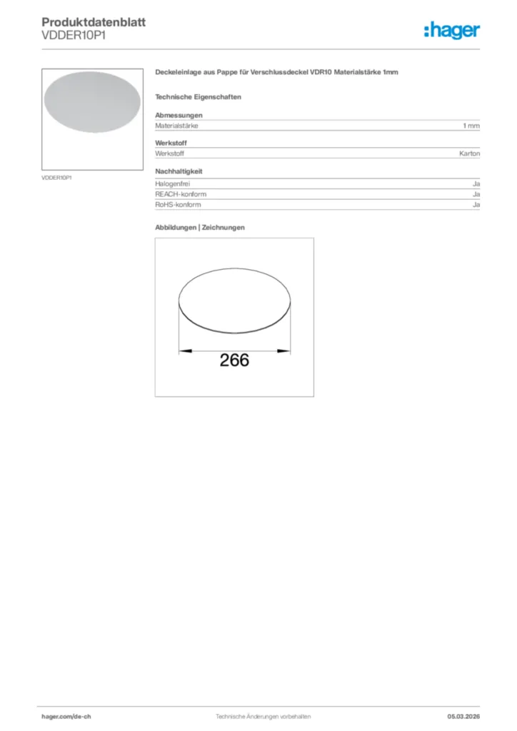 Bild Hager Produktdatenblatt VDDER10P1 | Hager Schweiz