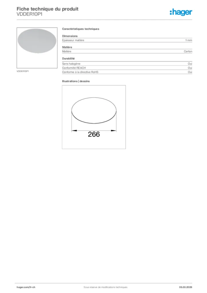 Image Hager Fiche technique du produit VDDER10P1 | Hager Suisse