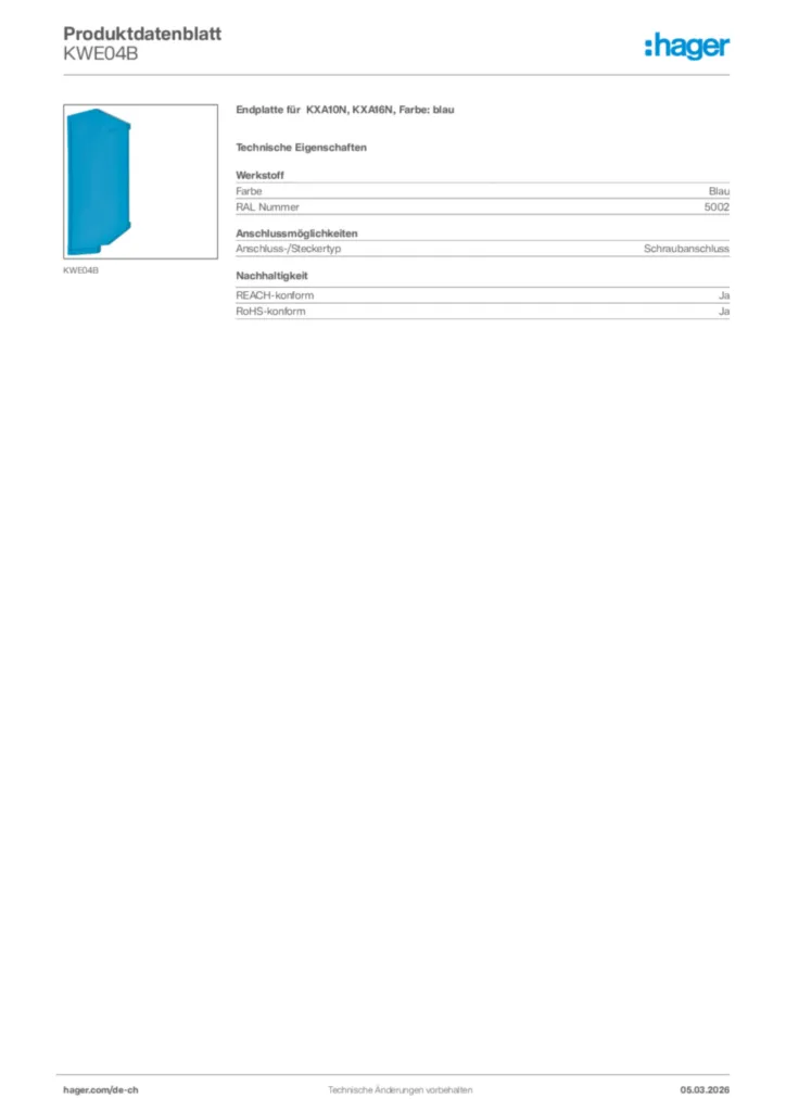 Bild Hager Produktdatenblatt KWE04B | Hager Schweiz