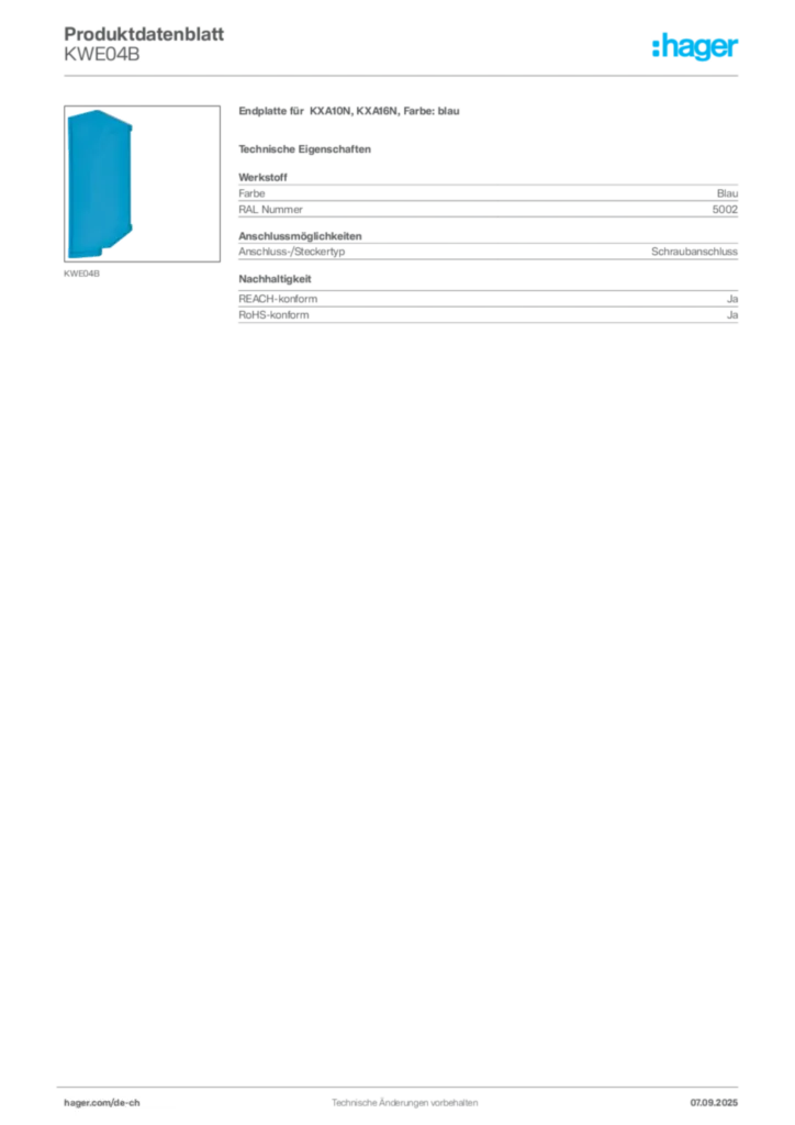 Bild Hager Produktdatenblatt KWE04B | Hager Schweiz