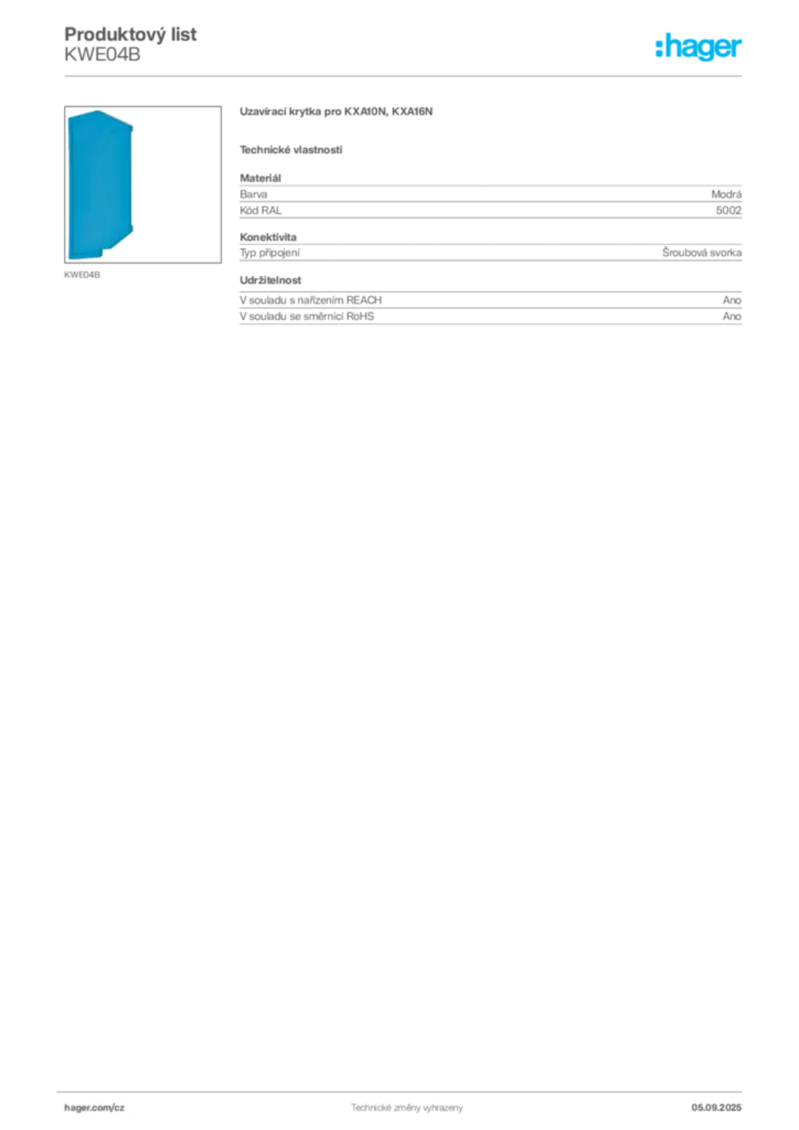 Obrázek Hager Produktový list KWE04B | Hager