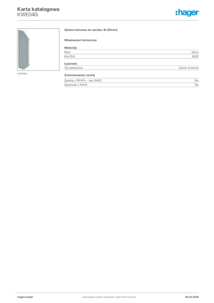 Zdjęcie Hager Karta katalogowa KWE04G | Hager Polska