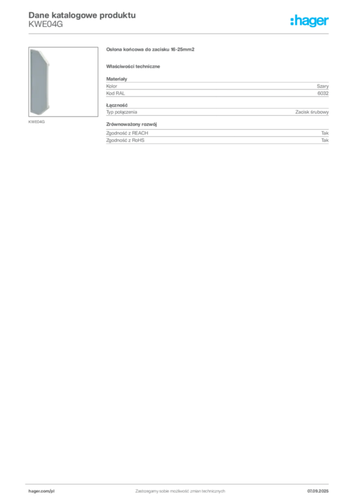 Zdjęcie Hager Dane katalogowe produktu KWE04G | Hager Polska