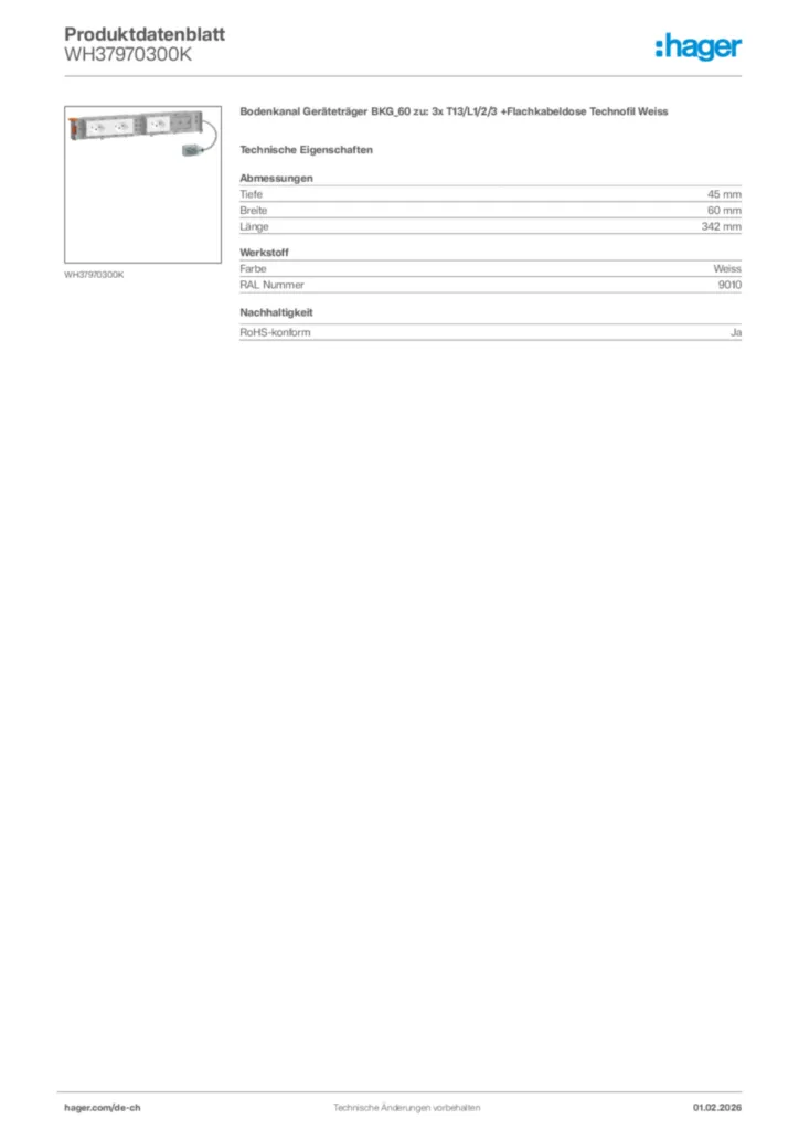 Bild Hager Produktdatenblatt WH37970300K | Hager Schweiz