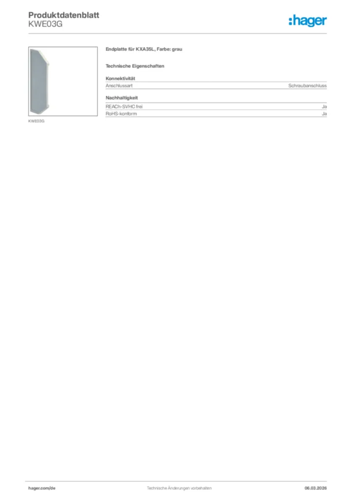 Bild Hager Produktdatenblatt KWE03G | Hager Deutschland