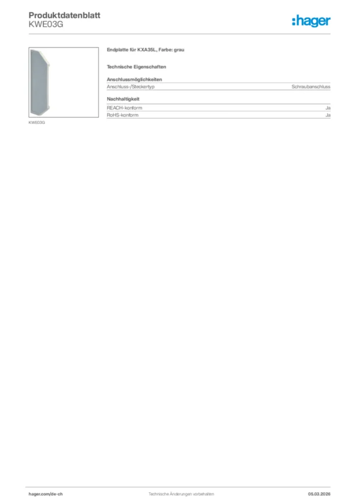 Bild Hager Produktdatenblatt KWE03G | Hager Schweiz