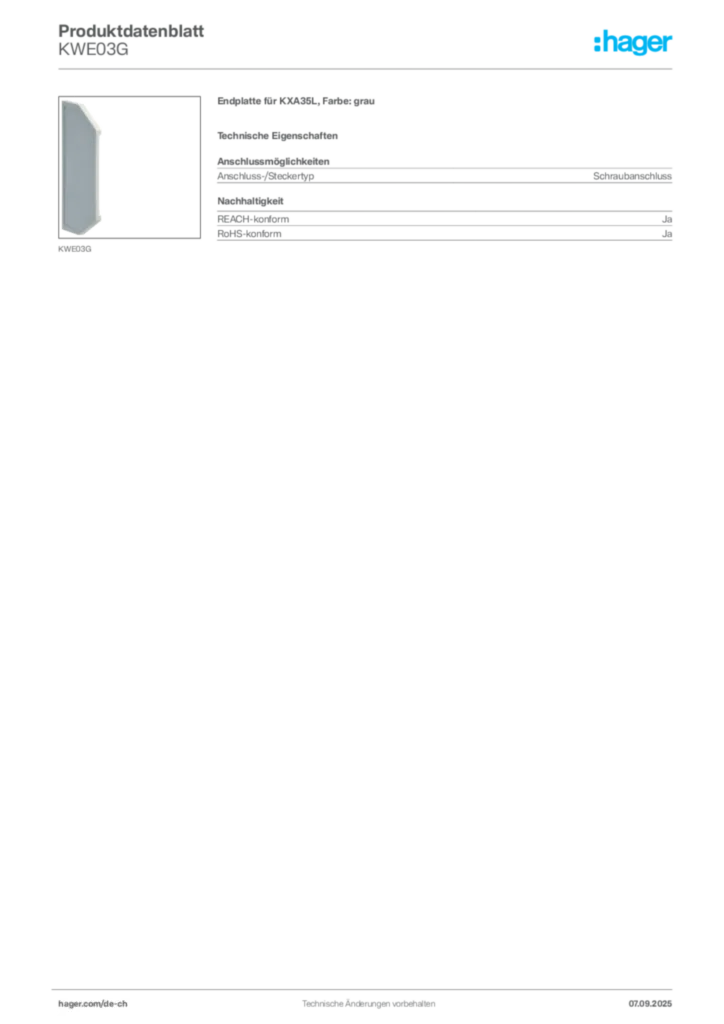 Bild Hager Produktdatenblatt KWE03G | Hager Schweiz