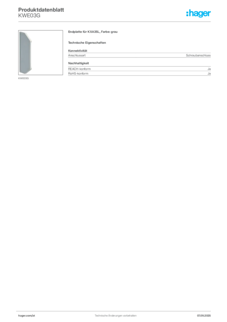 Bild Hager Produktdatenblatt KWE03G | Hager Deutschland