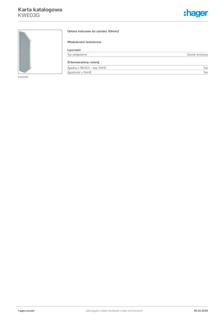 Zdjęcie Hager Karta katalogowa KWE03G | Hager Polska