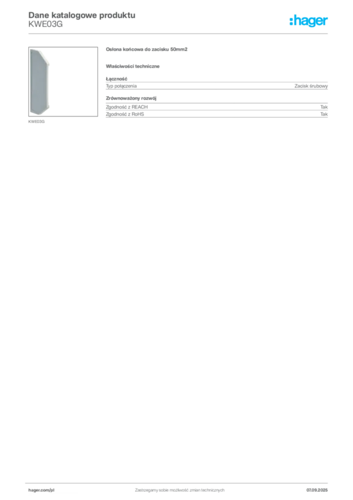 Zdjęcie Hager Dane katalogowe produktu KWE03G | Hager Polska