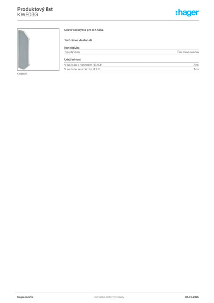 Obrázek Hager Produktový list KWE03G | Hager