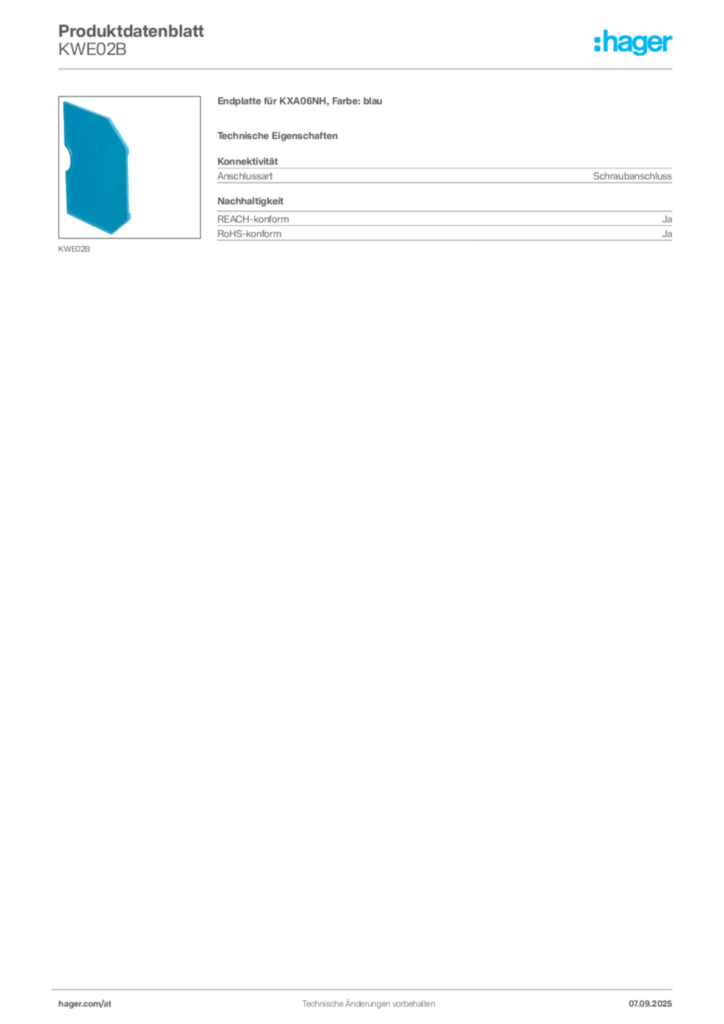 Bild Hager Produktdatenblatt KWE02B | Hager Deutschland