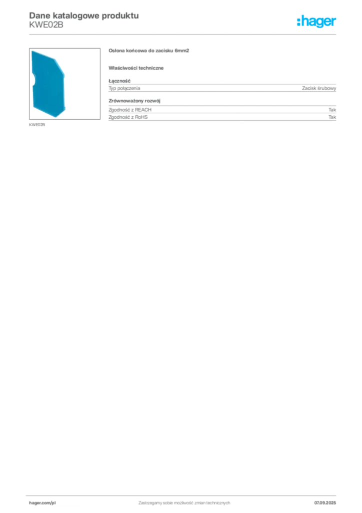 Zdjęcie Hager Dane katalogowe produktu KWE02B | Hager Polska