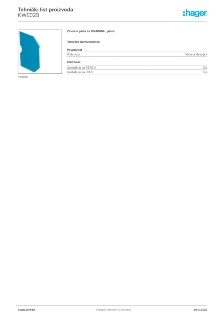 Slika Hager Product data sheet KWE02B  | Hager