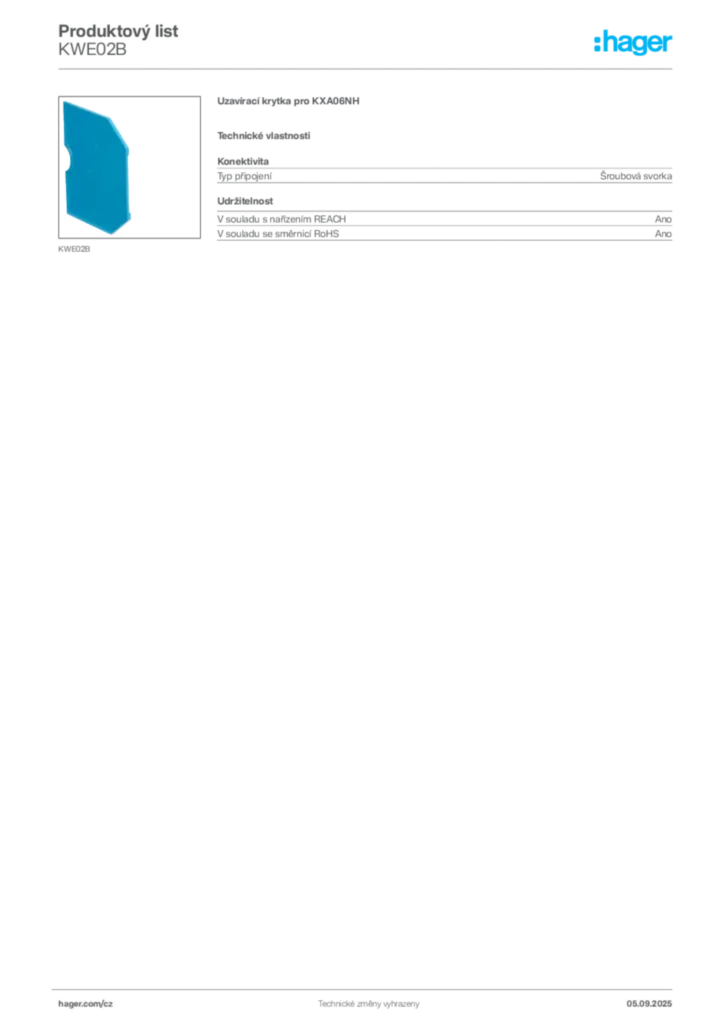 Obrázek Hager Produktový list KWE02B | Hager