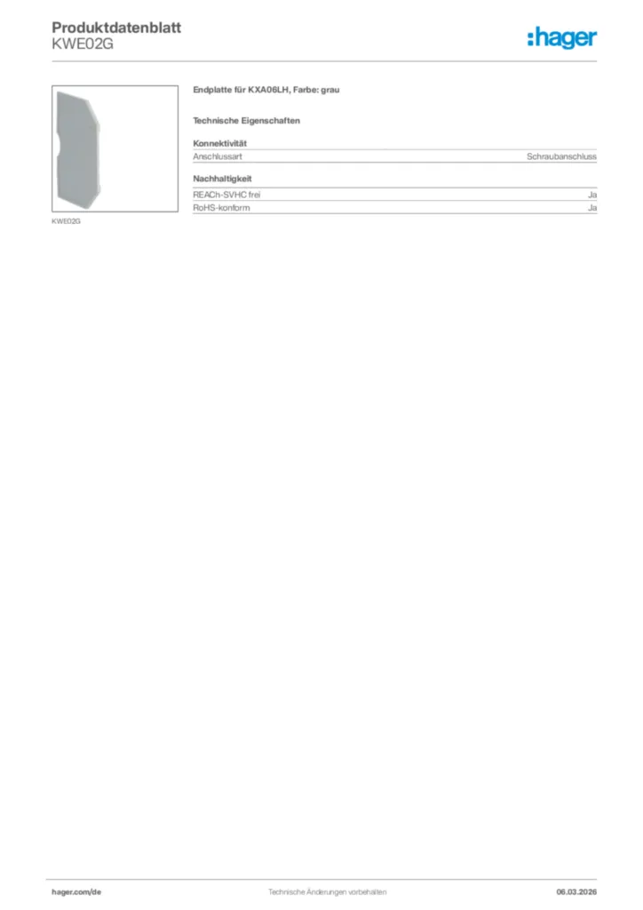 Bild Hager Produktdatenblatt KWE02G | Hager Deutschland