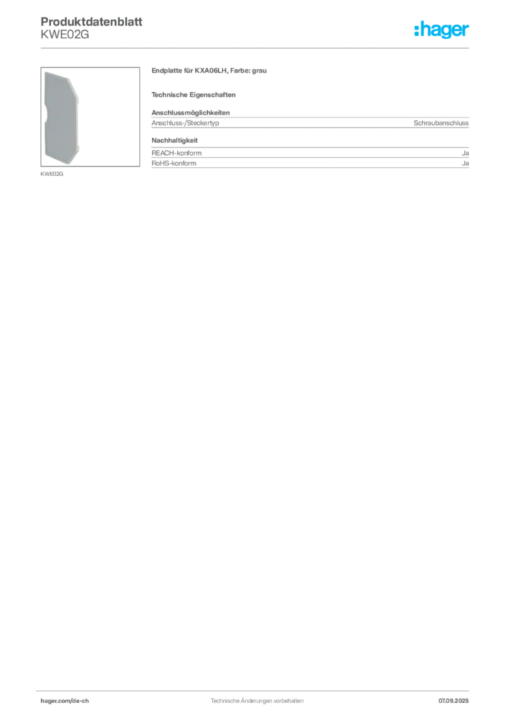 Bild Hager Produktdatenblatt KWE02G | Hager Schweiz