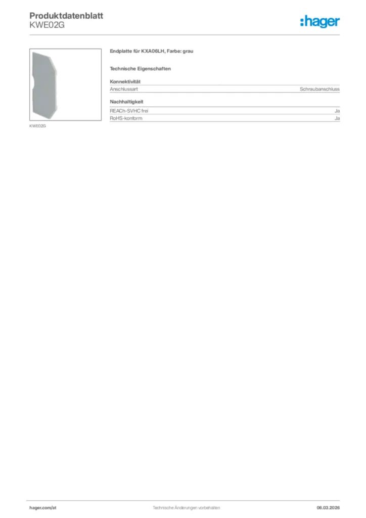 Bild Hager Produktdatenblatt KWE02G | Hager Deutschland