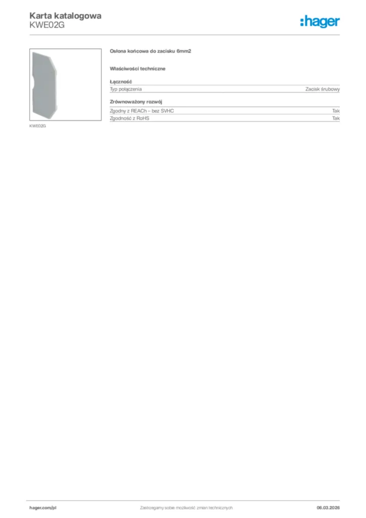 Zdjęcie Hager Karta katalogowa KWE02G | Hager Polska